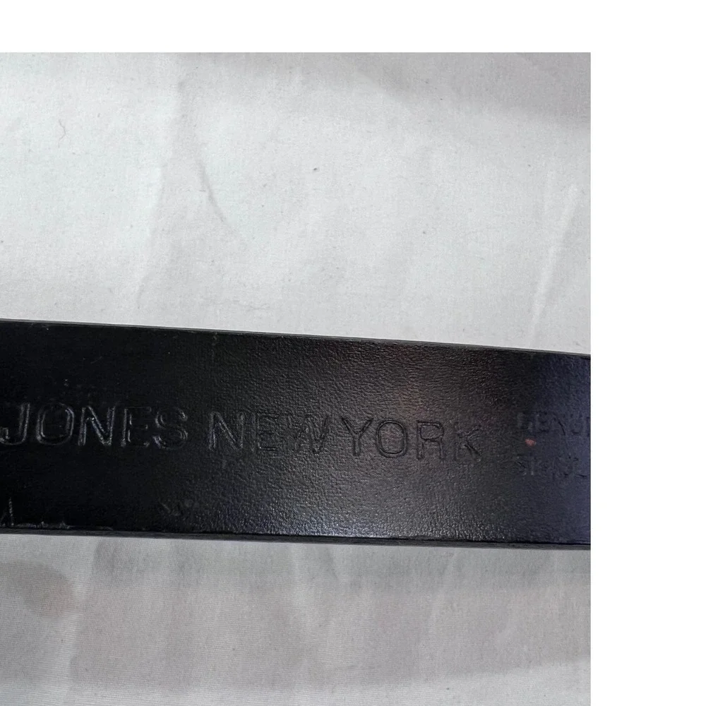 Jones New York Womens Black Bonded Leather Belt Silver Square Buckle 1X 230090